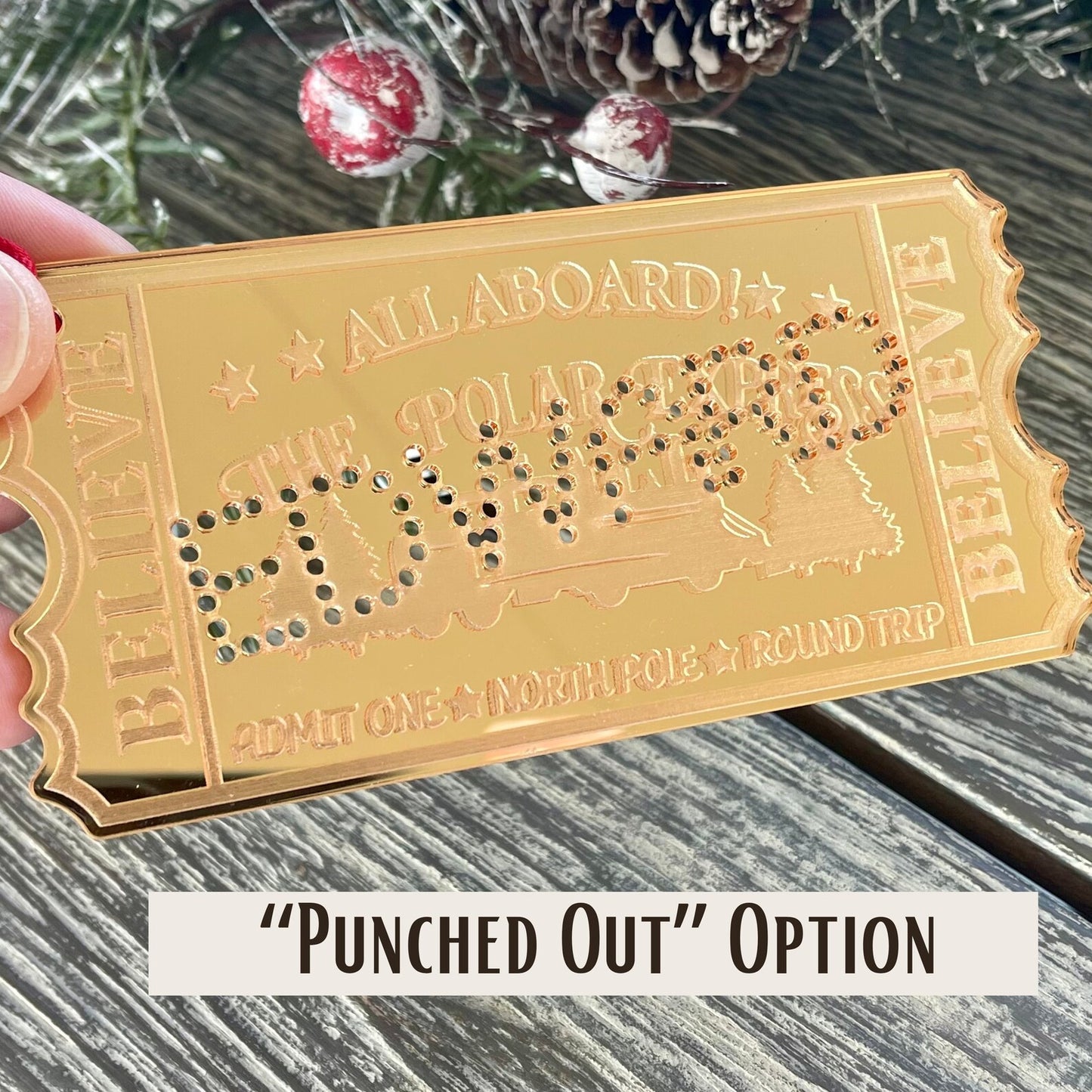 Train Ticket Punch Out Christmas Name Tag Ornament, Childs Gift Tag, Christmas Ornament, Christmas Tag, Stocking, Customized Tag Ornament