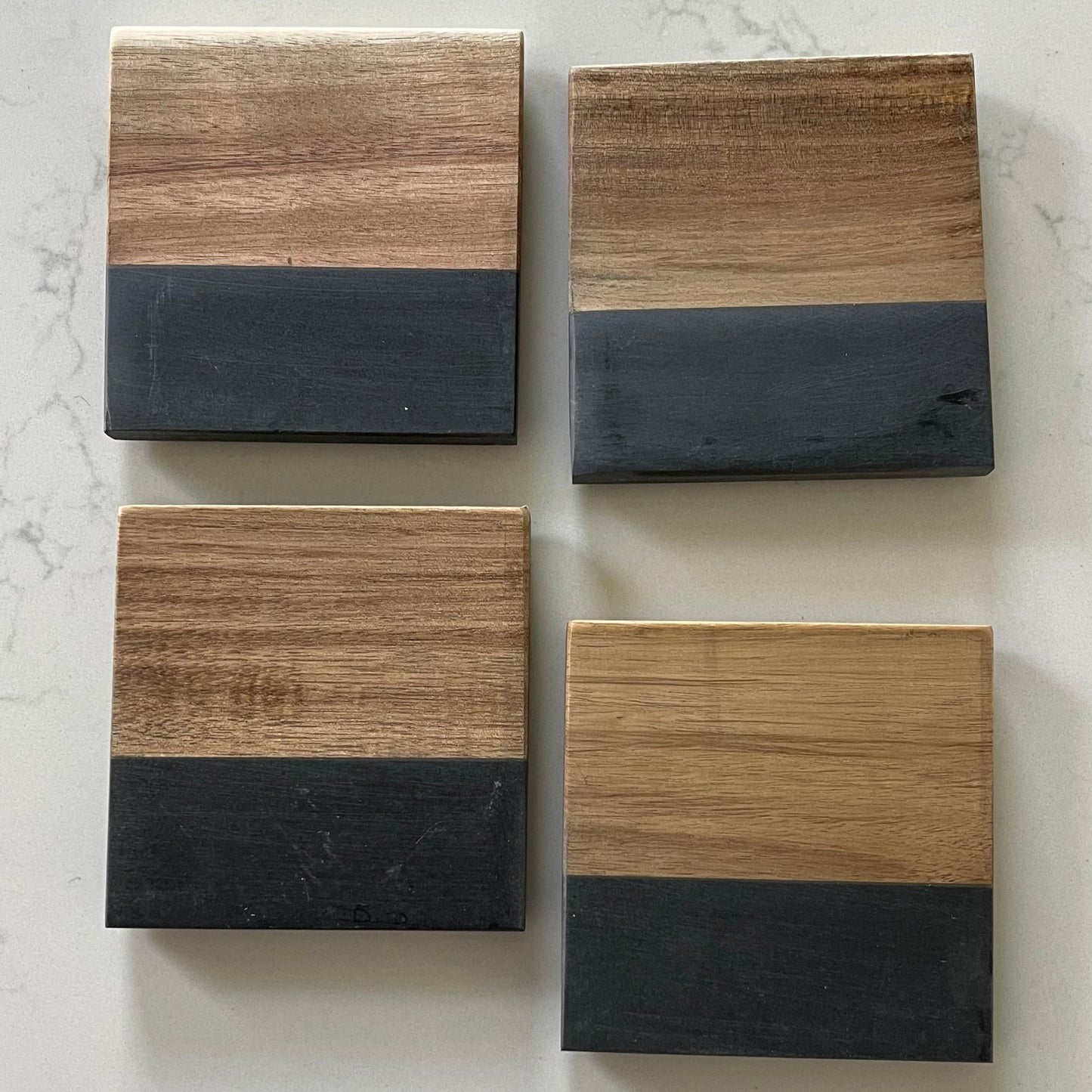 slate and acacia coaster set of 4