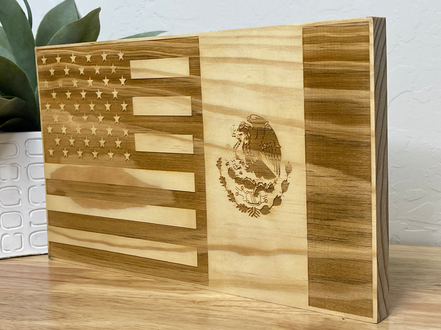 American and Mexican Flag, Citizen Gift, Patriotic Flag, Dual Citizen Gift, Laser Engraved Gift