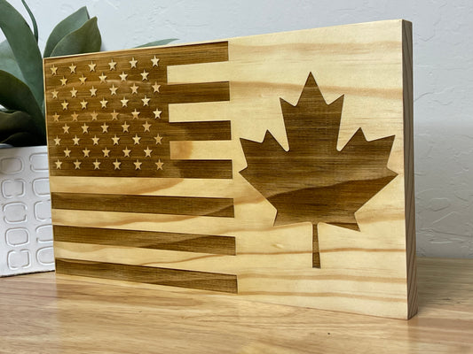 American and Canadian Flag, Citizen Gift, Patriotic Flag, Dual Citizen Gift, Laser Engraved Gift