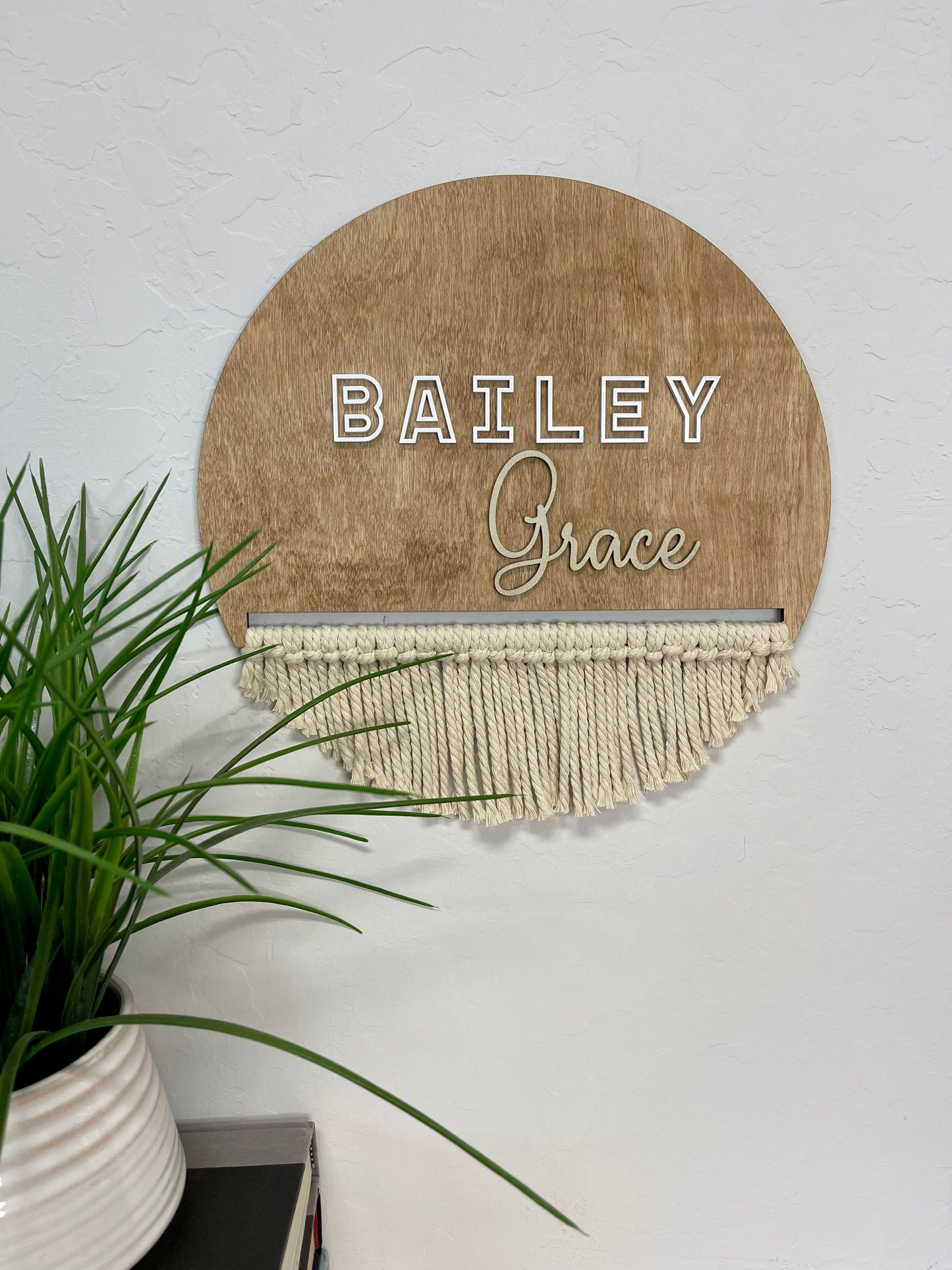 Nursery Name Sign, (12-20 inches) Door Sign, Round Name Sign, Macrame Name Sign, Boho Nursery, Wood Name Sign, Boho Name Sign