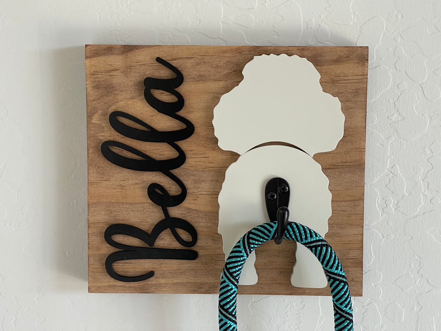 Personalized Name 3D Dog Leash Hook Holder, Wood Sign Hanger, Laser Cut Wood Name, Dog Name Sign