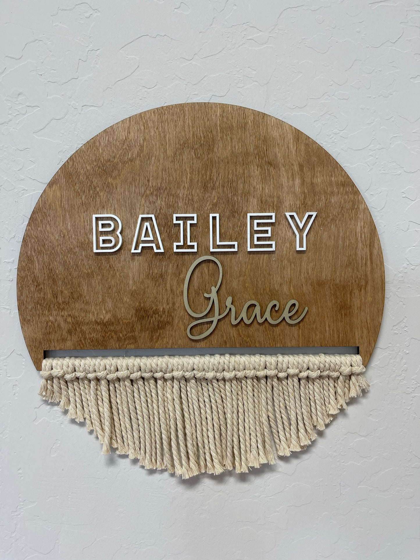 Nursery Name Sign, (12-20 inches) Door Sign, Round Name Sign, Macrame Name Sign, Boho Nursery, Wood Name Sign, Boho Name Sign