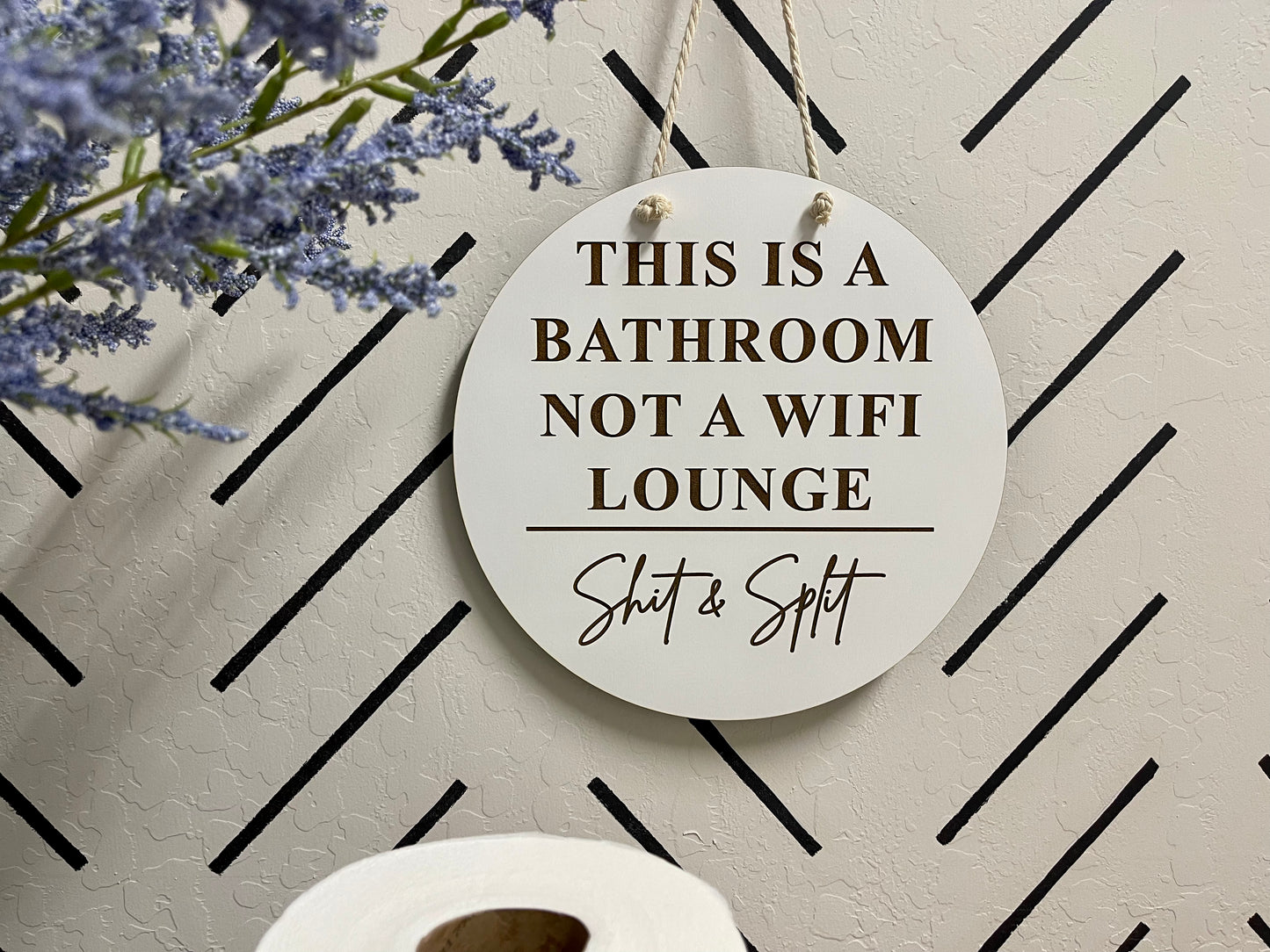 This bathroom is not a WiFi lounge. Shit & split