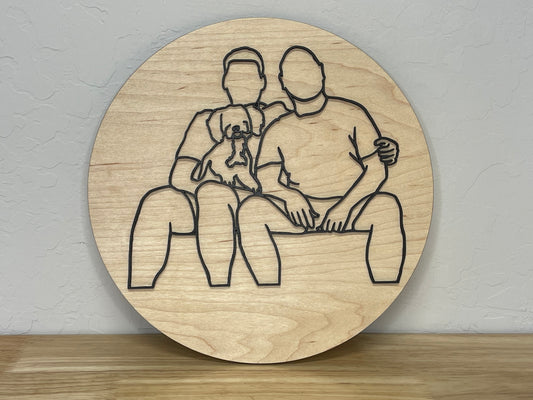 Custom faceless 3D line art portrait family wooden sign gift