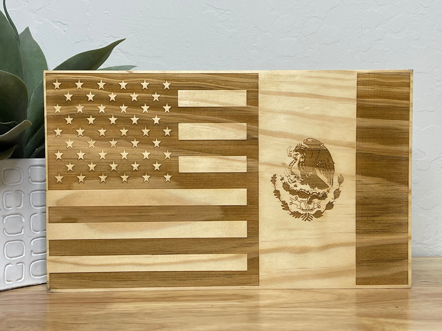 American and Mexican Flag, Citizen Gift, Patriotic Flag, Dual Citizen Gift, Laser Engraved Gift